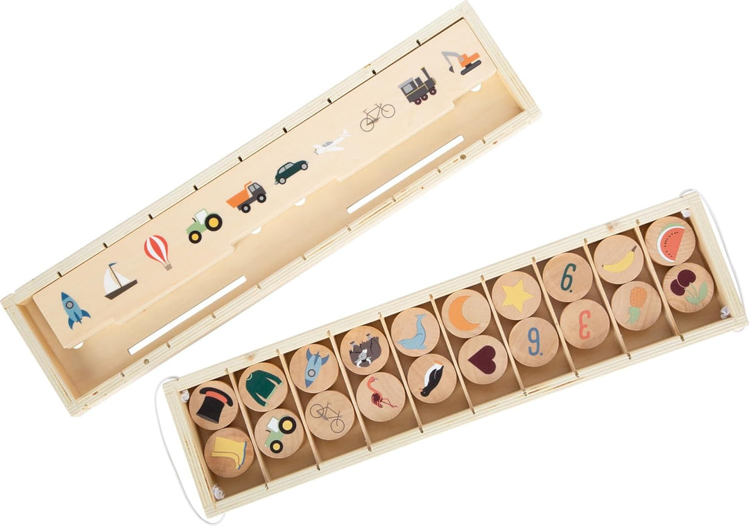 small Foot Bildersortierbox aus Holz, 60 Verschiedene Bilder zum Sortieren und Entdecken, für Kinder