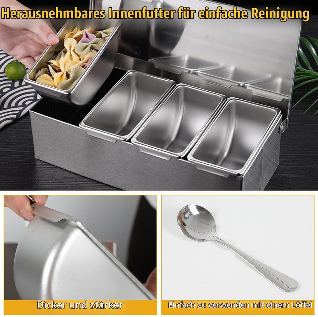 Multi Zutatenbehälter, Edelstahl Behälter Beilagenbehälter mit Deckel, Bar Cocktail Zutatenbehälter