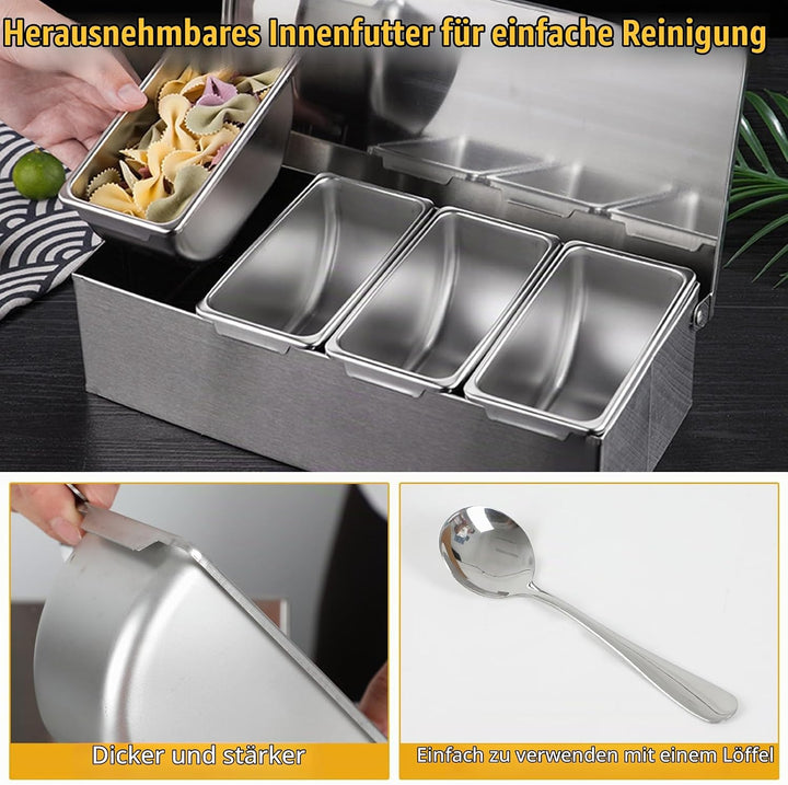 Multi Zutatenbehälter, Edelstahl Behälter Beilagenbehälter mit Deckel, Bar Cocktail Zutatenbehälter