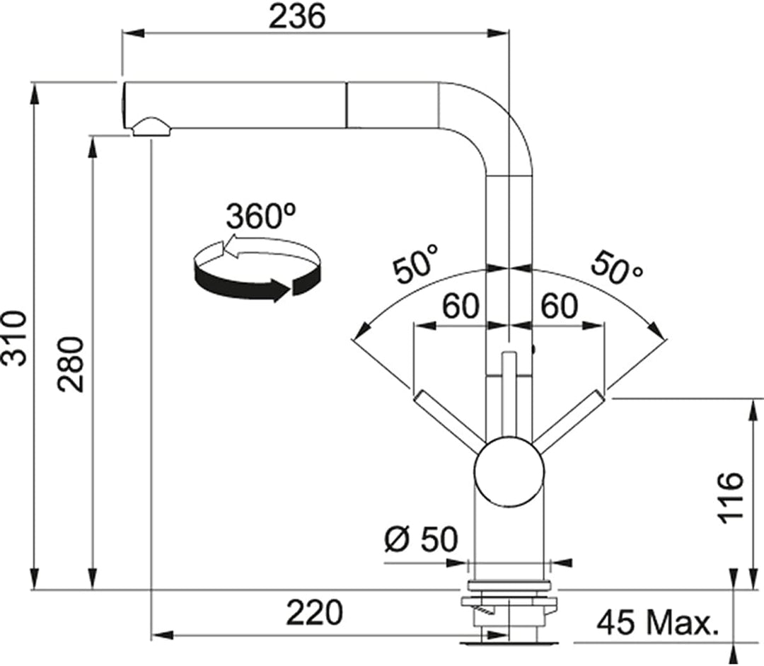 Franke 115.0373.770 Spültischbatterie mit Zugsauslauf Active Plus Pull-Out, Chrome, Chrome