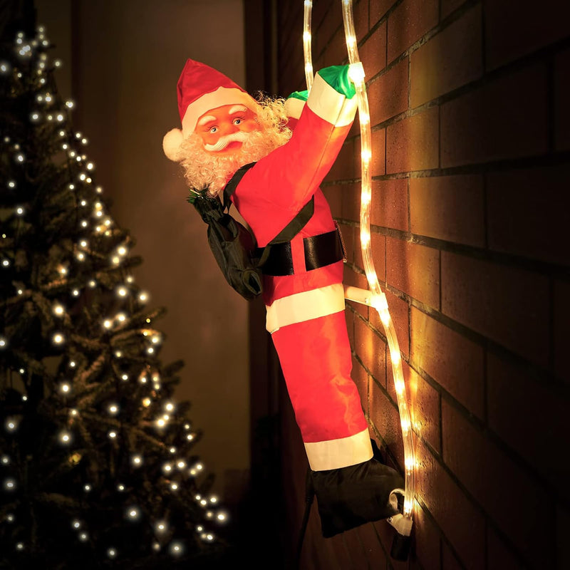 Monzana LED Weihnachtsmann Leiter XL 90cm für In-/Outdoor Timer 8 Leuchtfunktionen dimmbar Santa Cla