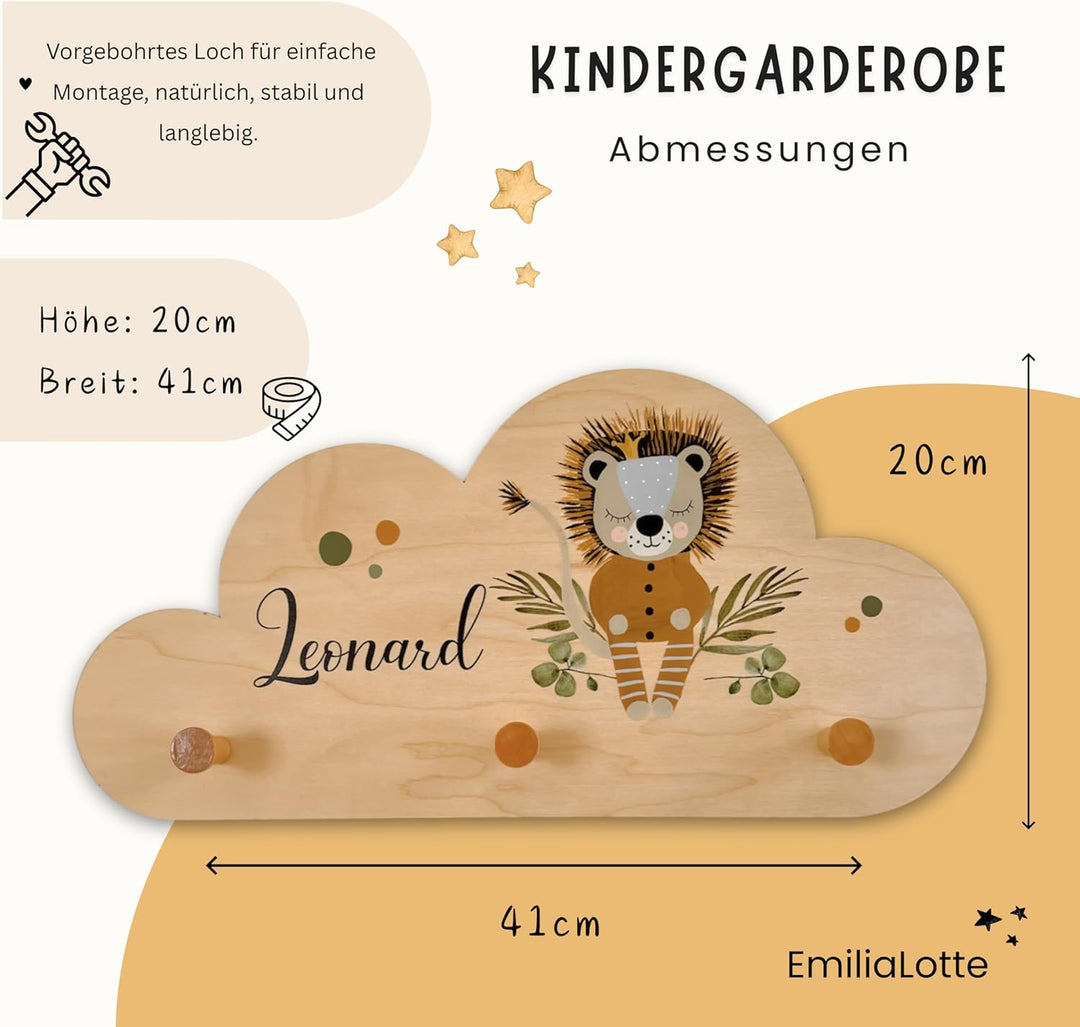 EmiliaLotte Kindergarderobe Personalisiert mit Wunschname I Garderobe Kinder aus Holz - Verschiedene