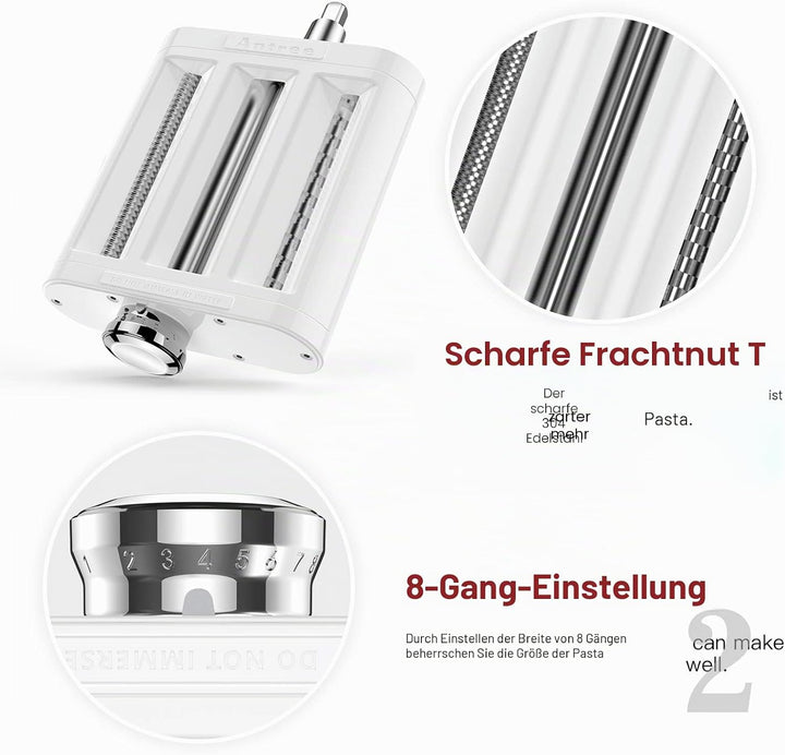 Antree 3-in-1 Roller- und Schneide-Aufsatz-Set für KitchenAid Standmixer, inklusive Nudelblech-Rolle