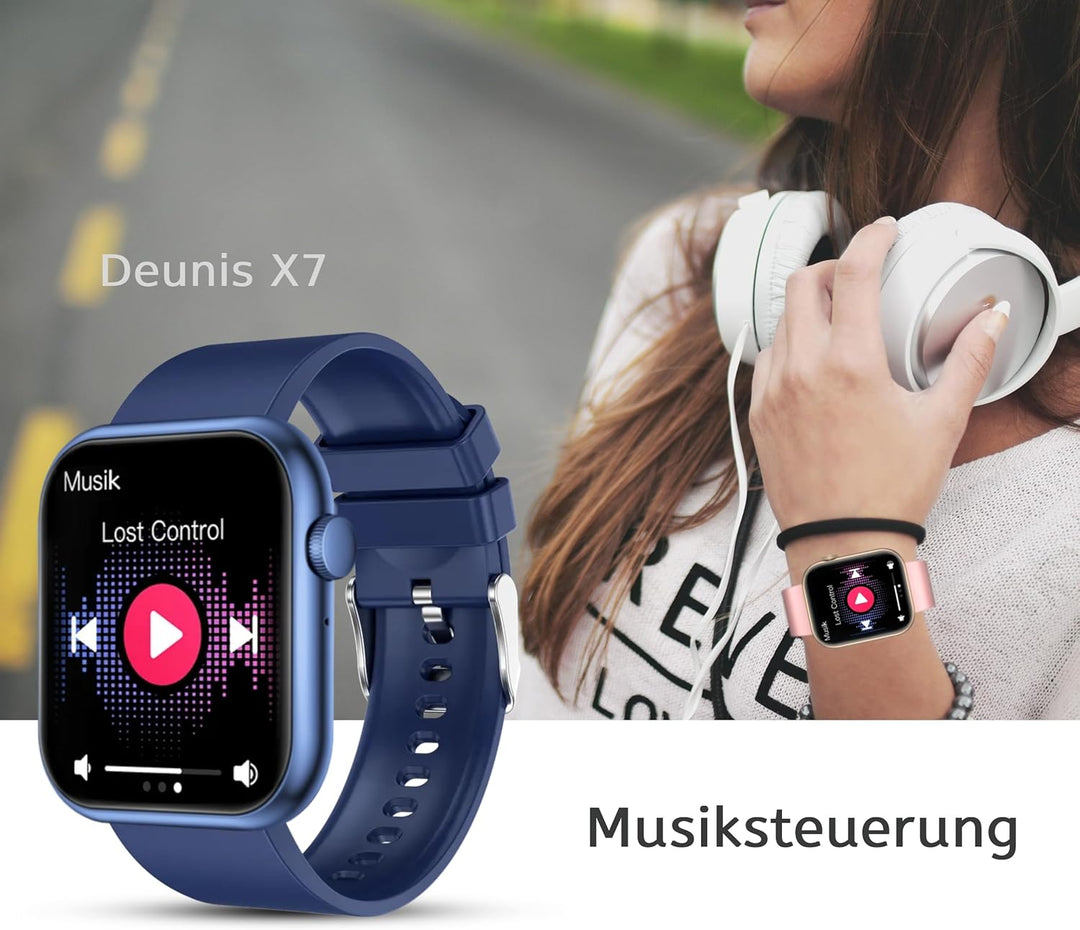 Deunis X7 Smartwatch 1,96 Zoll für Damen Herren mit Telefonfunktion und Benachrichtigungen, kompatib