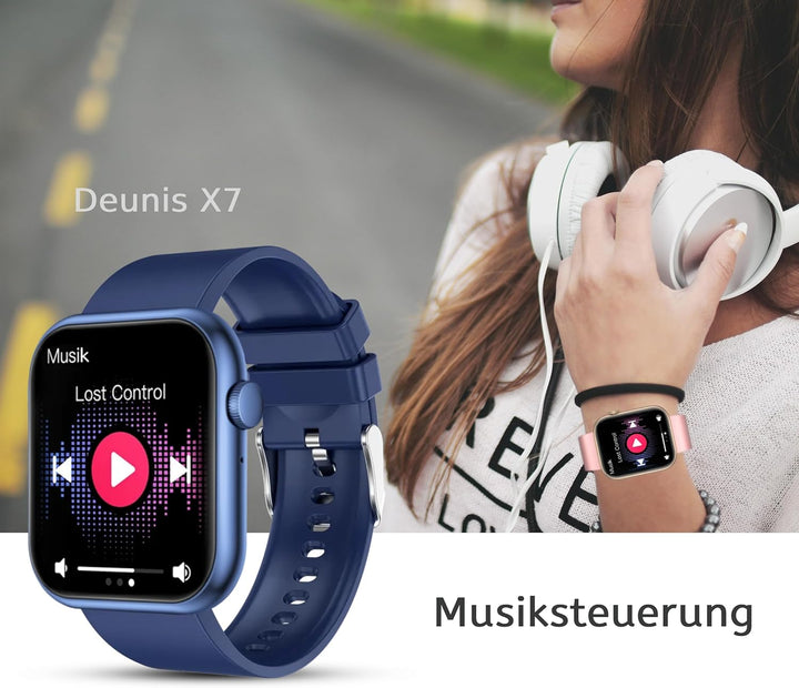 Deunis X7 Smartwatch 1,96 Zoll für Damen Herren mit Telefonfunktion und Benachrichtigungen, kompatib