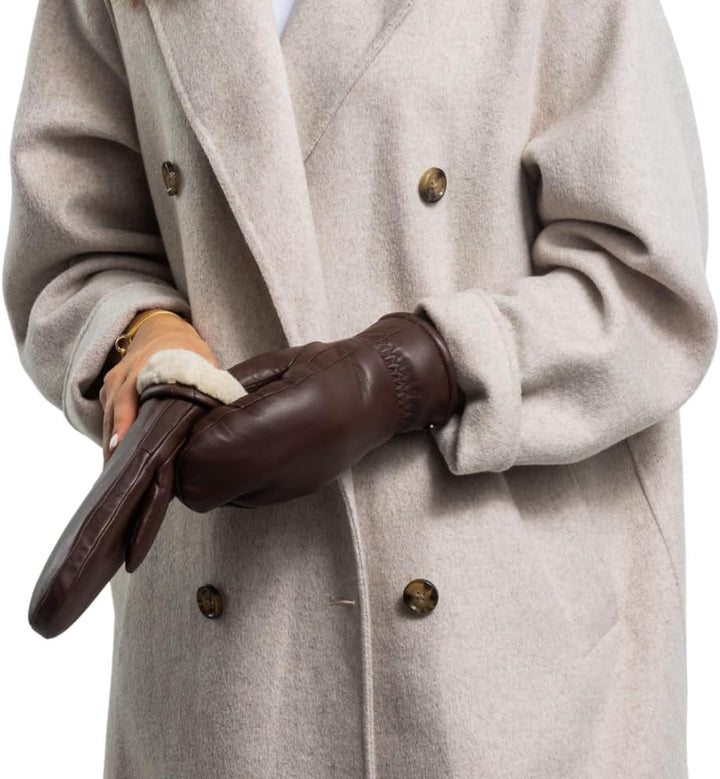Fäustlinge aus reinem Merino Lammfell und robustem Lammnappa Leder, Touchscreen-fähig, Damen, Lammfe