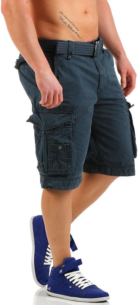 JET LAG Herren Baumwoll Cargo Shorts Take Off 8 Knielang Canvas-Gürtel 31 Navy, 31 Navy