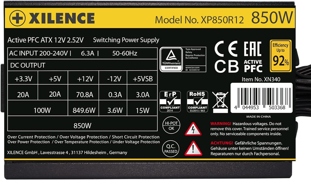 Xilence XP850R12 850W PC Netzteil, Meet 80+ Gold, Gaming, ATX, schwarz