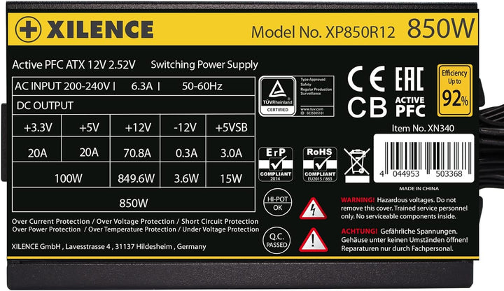 Xilence XP850R12 850W PC Netzteil, Meet 80+ Gold, Gaming, ATX, schwarz