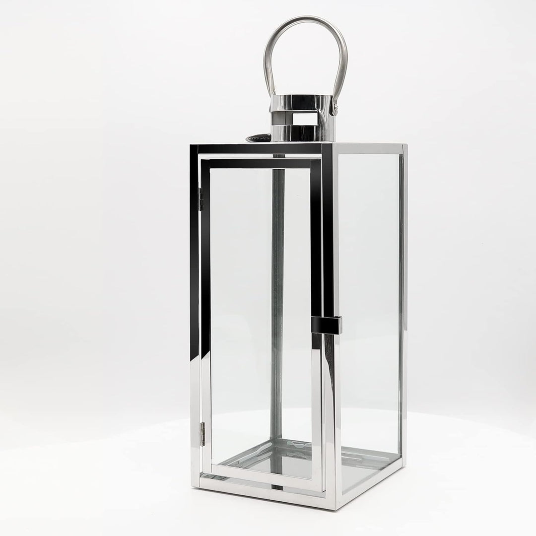 Dekovita 42cm Laterne aus Edelstahl - Gartenlaterne mit Glas-Scheiben und Henkel - Metall Deko-Later