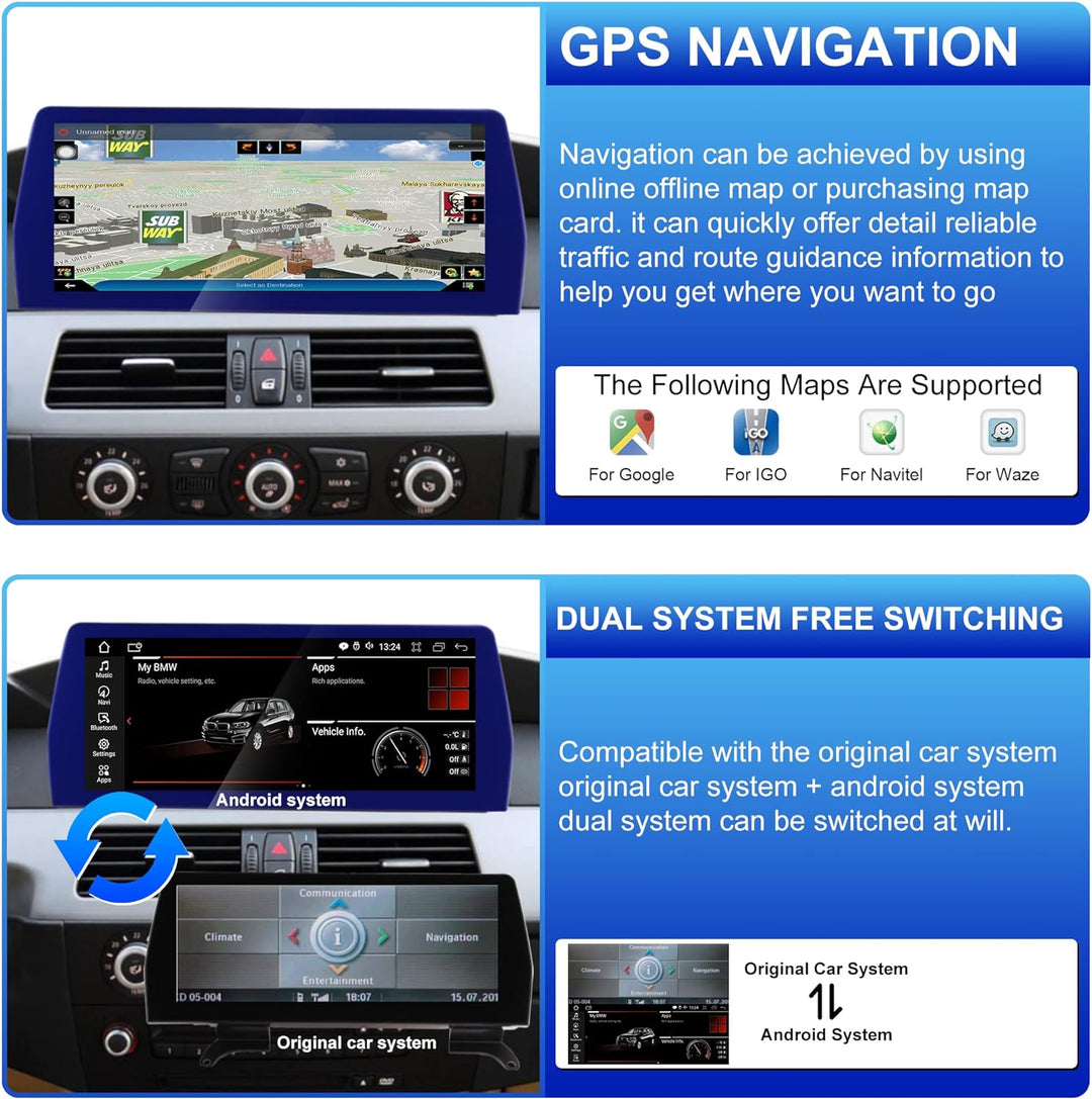AneQu 12.3" Auto Stereo Android 12 für BMW 5er E60 2005-2008 CCC System Octa-Core 32GB ROM Auto Mult