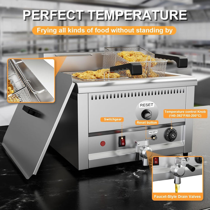 TAIMIKO Kommerzielle elektrische Fritteuse, 22 l, 5000 W, grosser Tank, elektrische Fritteuse mit Ed