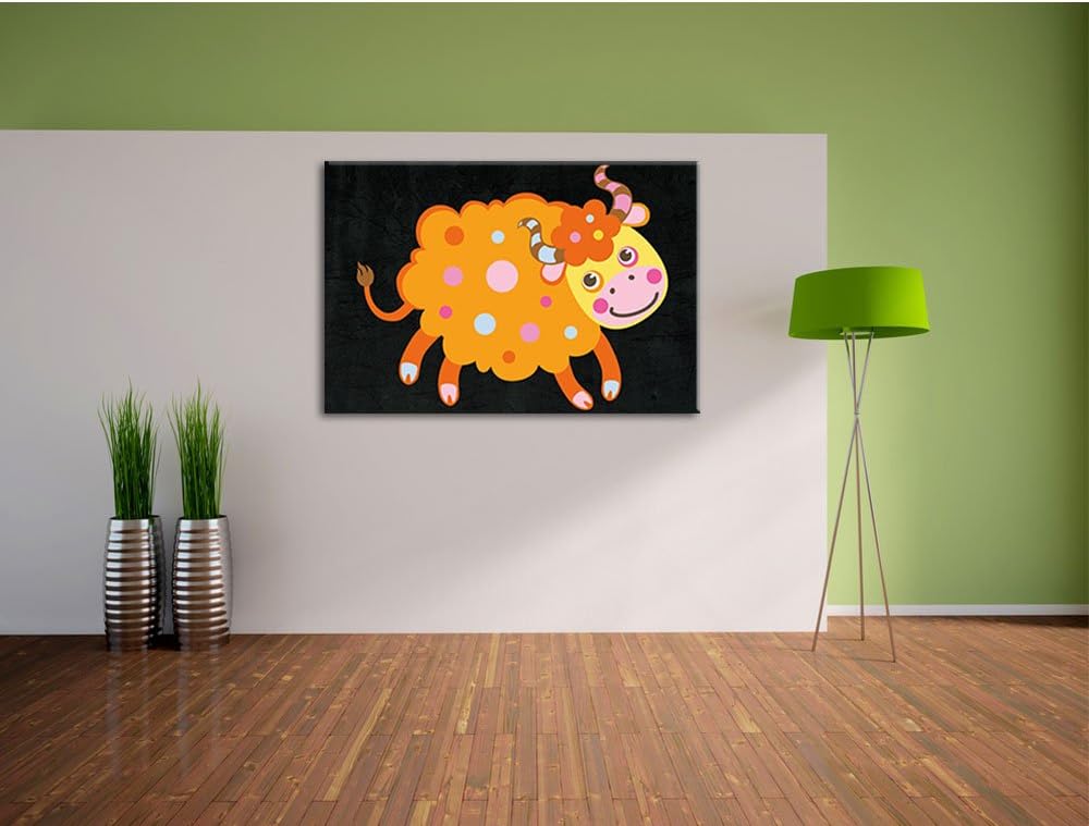 Pixxprint Niedliches Schaf mit Hörnern als Leinwandbild/Grösse: 100x70 cm/Wandbild/Kunstdruck/fertig