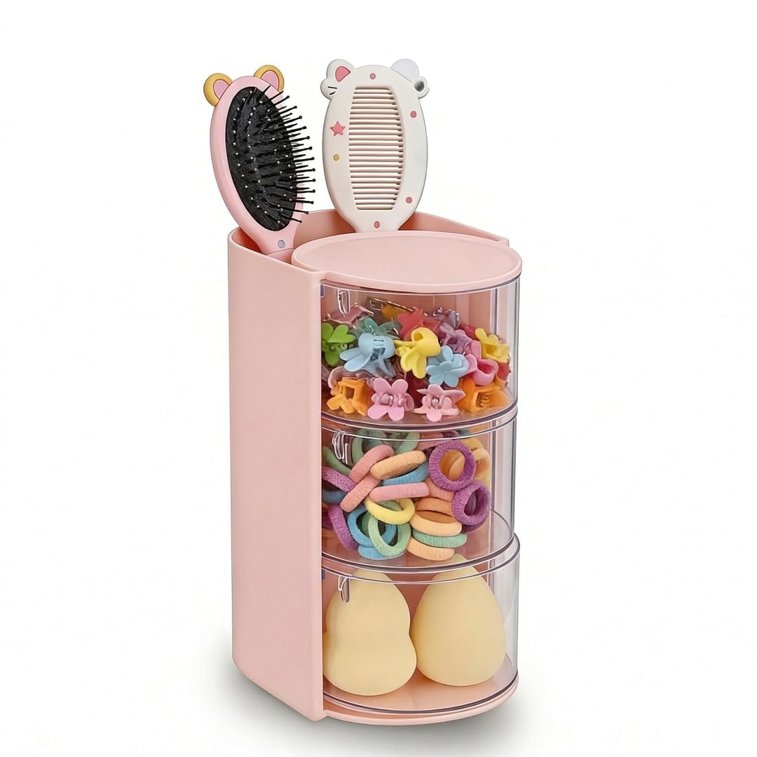 Make Up Organizer, Skincare Organizer mit Haargummi Aufbewahrung, Drehbarer Kosmetik Organizer für S