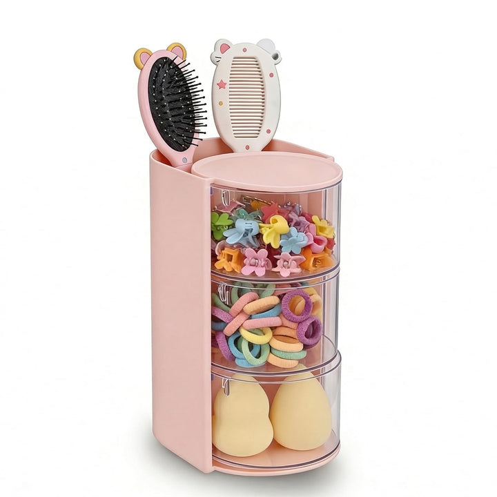 Make Up Organizer, Skincare Organizer mit Haargummi Aufbewahrung, Drehbarer Kosmetik Organizer für S