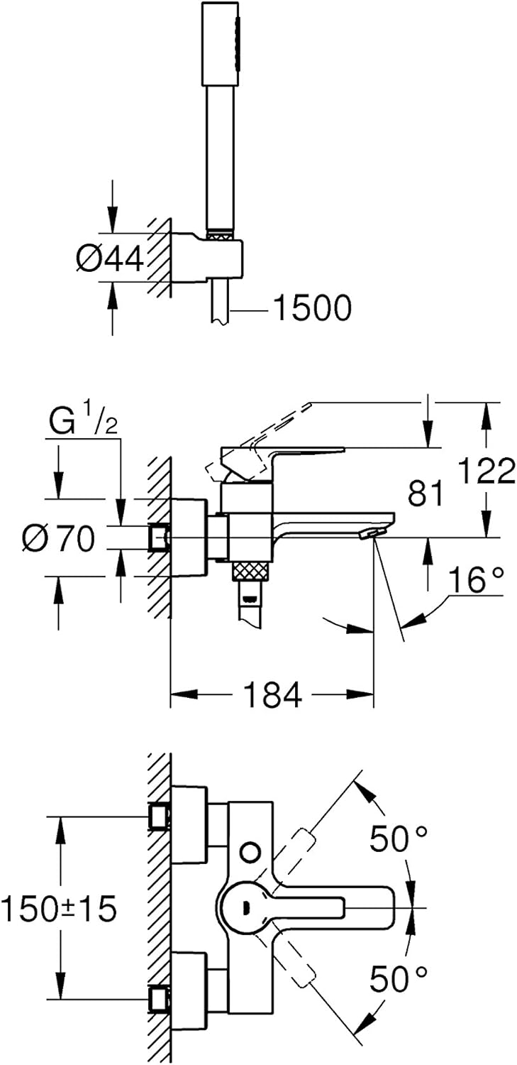 GROHE Lineare - Einhand- Wannenbatterie (Auslauf mit Mousseur, mit Temperaturbegrenzer, eigensicher