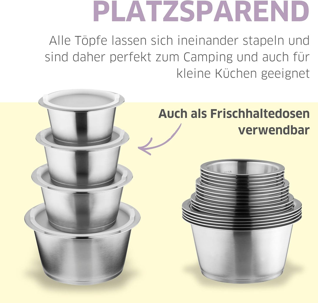 Quick Clack Pro 504793000 Edelstahl Kochtopf Set - 12-teilig - Abnehmbarer Griff, Topfset für Indukt