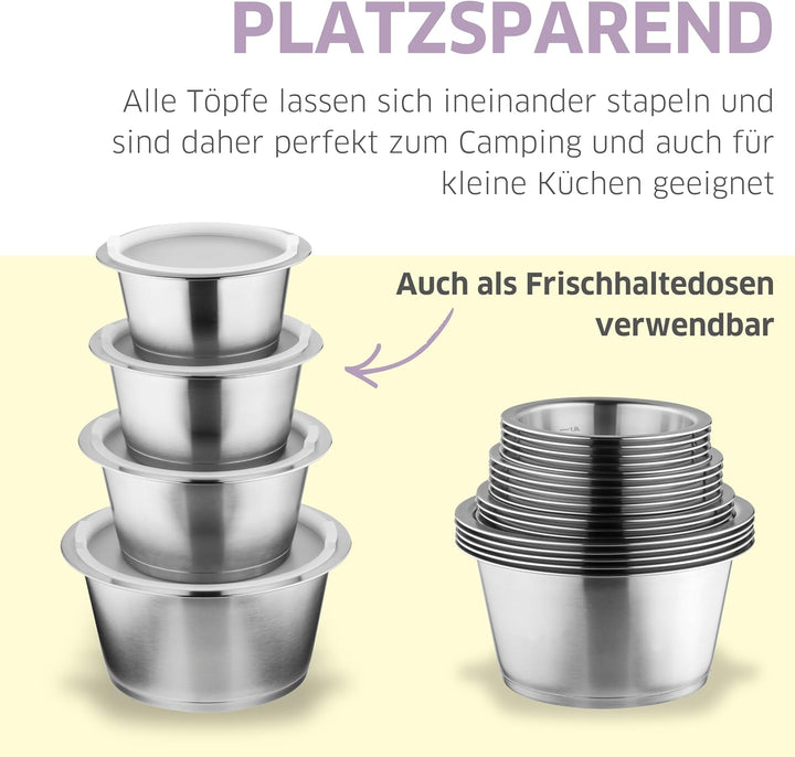 Quick Clack Pro 504793000 Edelstahl Kochtopf Set - 12-teilig - Abnehmbarer Griff, Topfset für Indukt