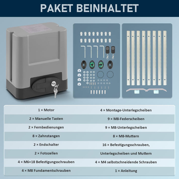 CO-Z Schiebetorantrieb Set bis 600 kg oder 12M Schiebetor Hoftorantrieb 200w Garagentorantrieb mit 2