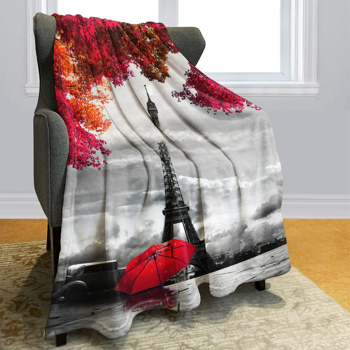 Violetpos Dick Decke Weich Wärme Gemütlich Flanell-Fleece Sofadecke Deckeldecke Paris Eiffelturm Red