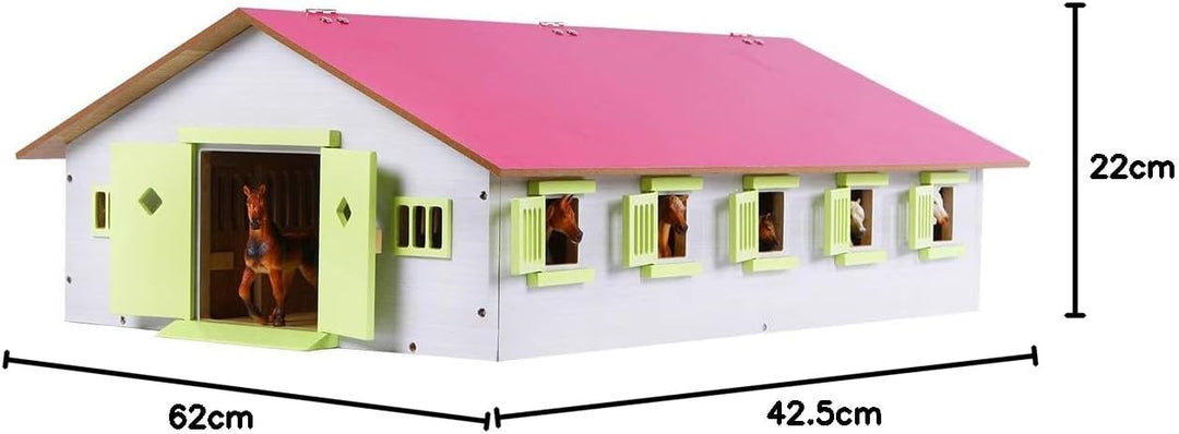 Kids Globe Farming Reiterhof rosa Bauernhof Pferdestall Holz 1:32 mit 9 Boxen, Spielzeug Pferdehof,