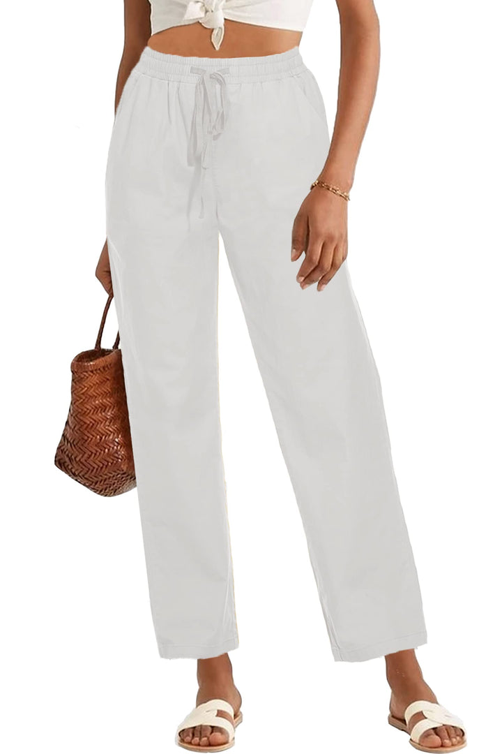 HVEPUO Hosen Damen Sommerhose Damen Leicht High Waist Hose Baumwollhose Freizeithose S A-weiss, S A-