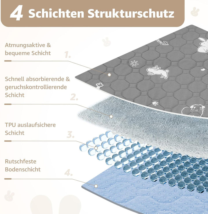 PICK FOR LIFE 90x100cm waschbar PIPI Pads für Meerschweinchen, 2 Stück super saugfähige PIPI Pads Ka