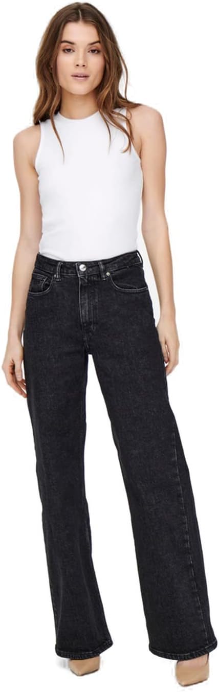 ONLY Female Weit geschnitten ONLJuicy Wide High Waist Jeans 26W / 32L Black Denim, 26W / 32L Black D