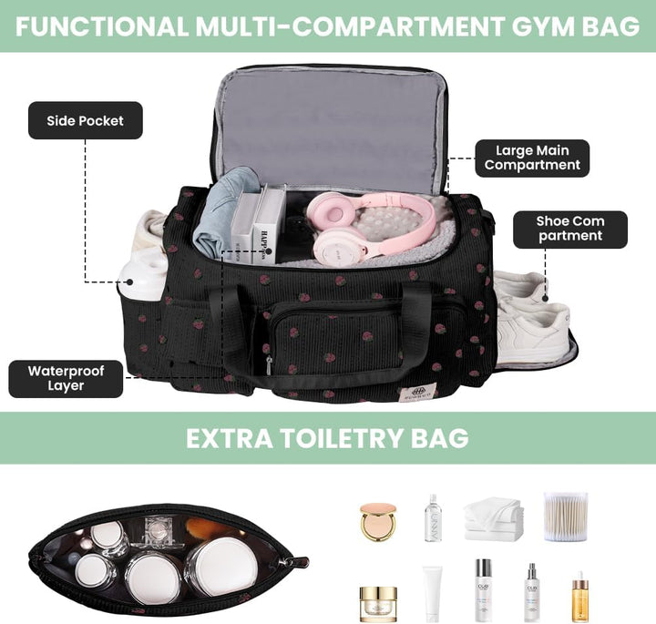 Sporttasche Damen, Sporttasche Kinder, Faltbare Reisetasche Weekender mit Schuhfach Nassfach, Reiset
