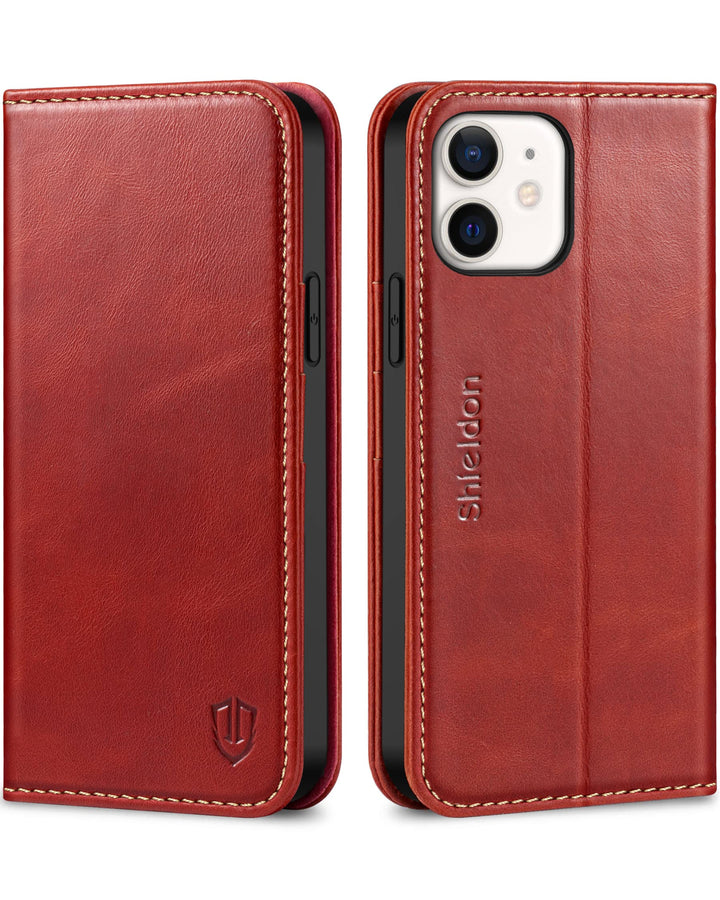 SHIELDON Hülle für iPhone 12 Lederhülle [Echtleder] [Lifetime Garantie] [RFID-Sperre] [Kartenfach] [
