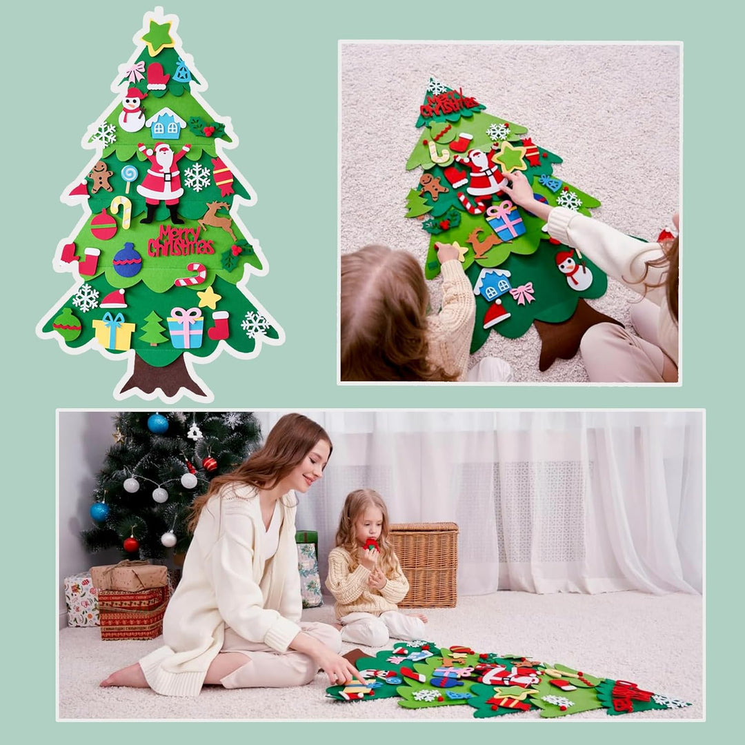 OUQIWEN Filz Weihnachtsbaum,DIY Filz-Weihnachtsbaum mit 32 Stück Abnehmbaren Hängenden Ornamenten,Ho