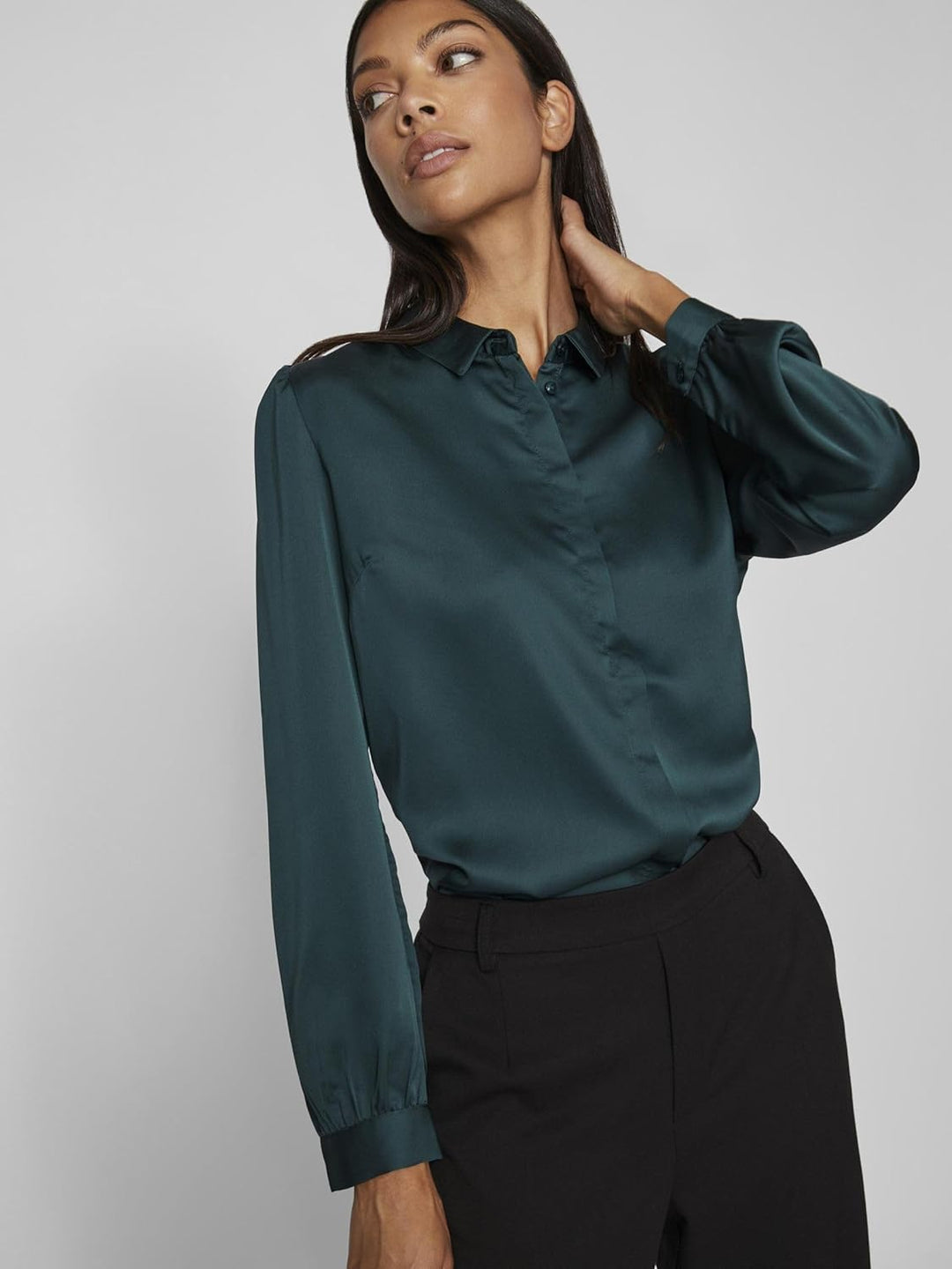 Vila Damen Viellette Satin L/S Shirt-Noos Langarmbluse 34 Ponderosa Pine, 34 Ponderosa Pine