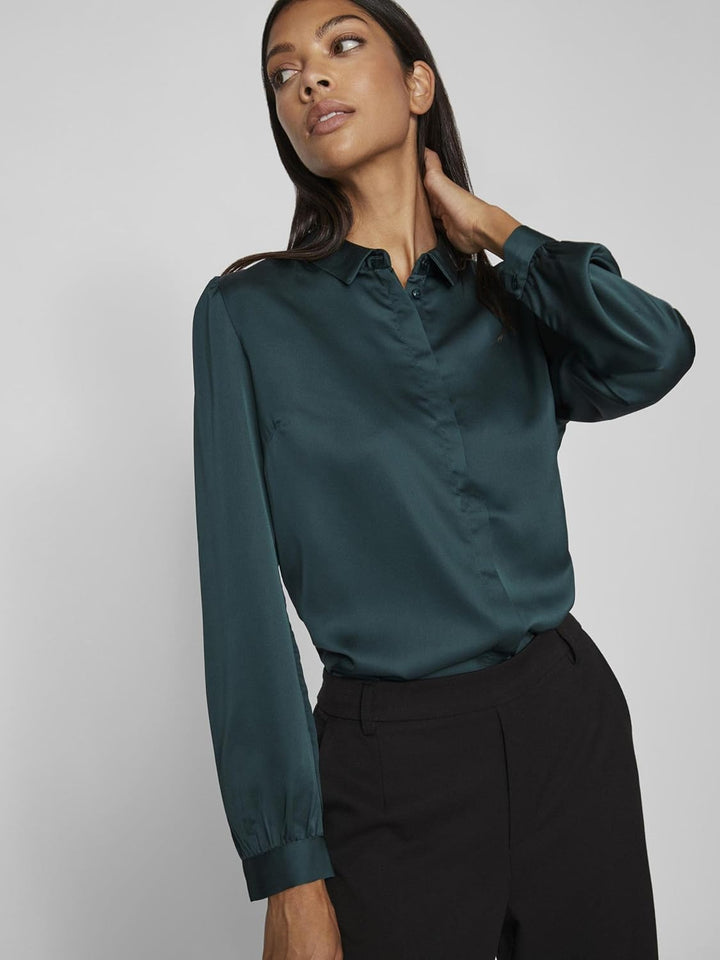 Vila Damen Viellette Satin L/S Shirt-Noos Langarmbluse 34 Ponderosa Pine, 34 Ponderosa Pine