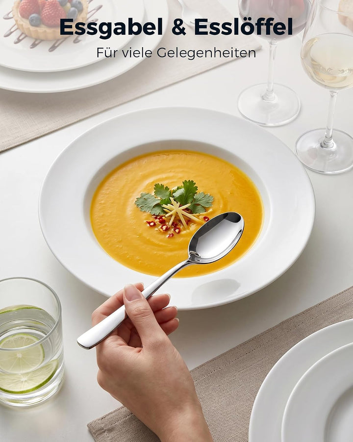 Fire More Edelstahl Besteck Set für 6 Personen, 30-teilig, Spiegelpoliert Silber 30 Teile, Silber 30