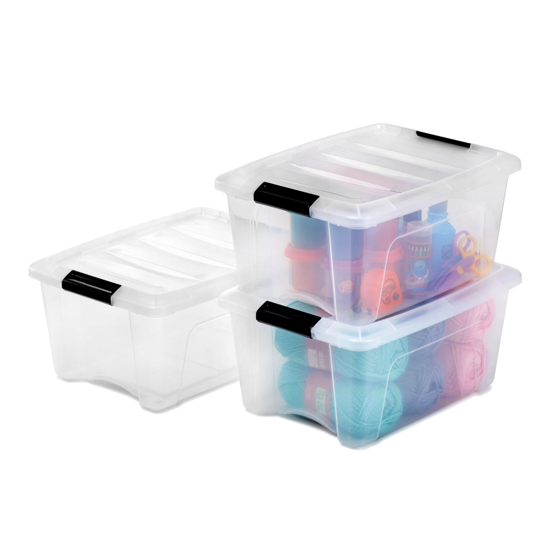 Iris Ohyama, Aufbewahrungsbox aus Kunststoff, 15 l Büro-Aufbewahrungsbox, 3er-Set, DDNTB-15, transpa