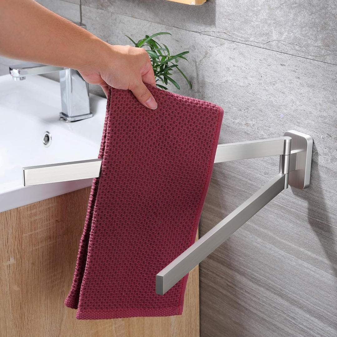 ZUNTO Wandmontage Doppelt Handtuchhalter 180° Schwenkbar 2-armig Handtuchstange 304 Edelstahl Gebürs