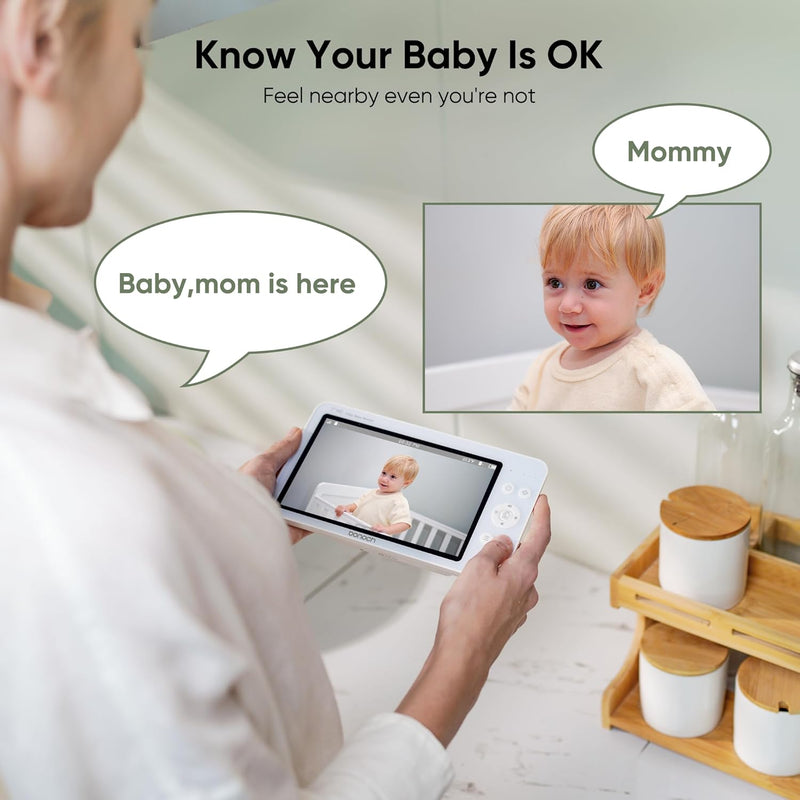 bonoch 7 Zoll Babyphone mit Kamera, 720P HD 6000mAh Akku Video Babyphon, Nachtsicht,beidseitige Audi