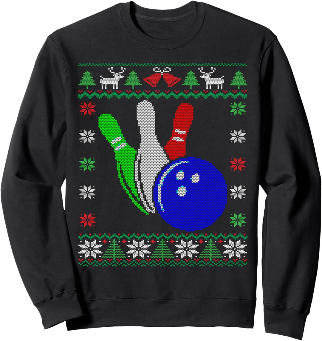Bowling Ball and Pins Ugly Christmas Sweatshirt