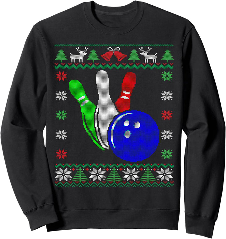 Bowling Ball and Pins Ugly Christmas Sweatshirt