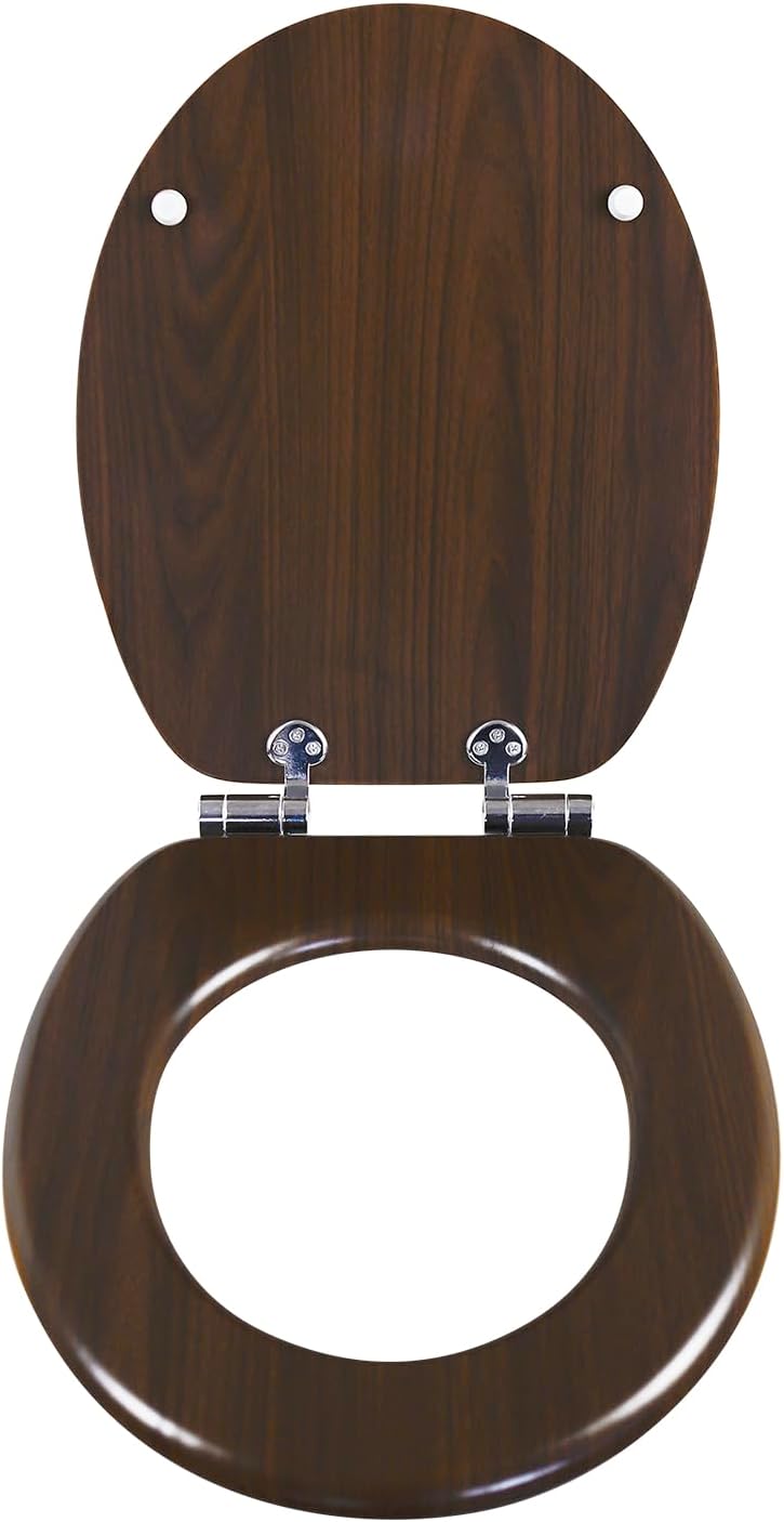 WC Sitz mit Absenkautomatik, hochwertiger Toilettendeckel aus MDF Holz, Einfache Montage Stabiler Kl