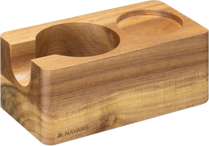 Navaris Tamperstation 58mm aus Akazienholz - Holz Tamper Station für Siebträger - Abklopfbehälter Ab