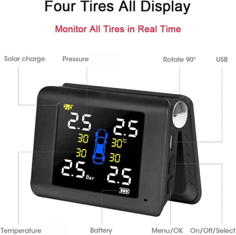 Riloer Auto-Reifendrucküberwachungssystem, drahtlose TPMS-Verbindung, mit 4 externen Sensoren, gross