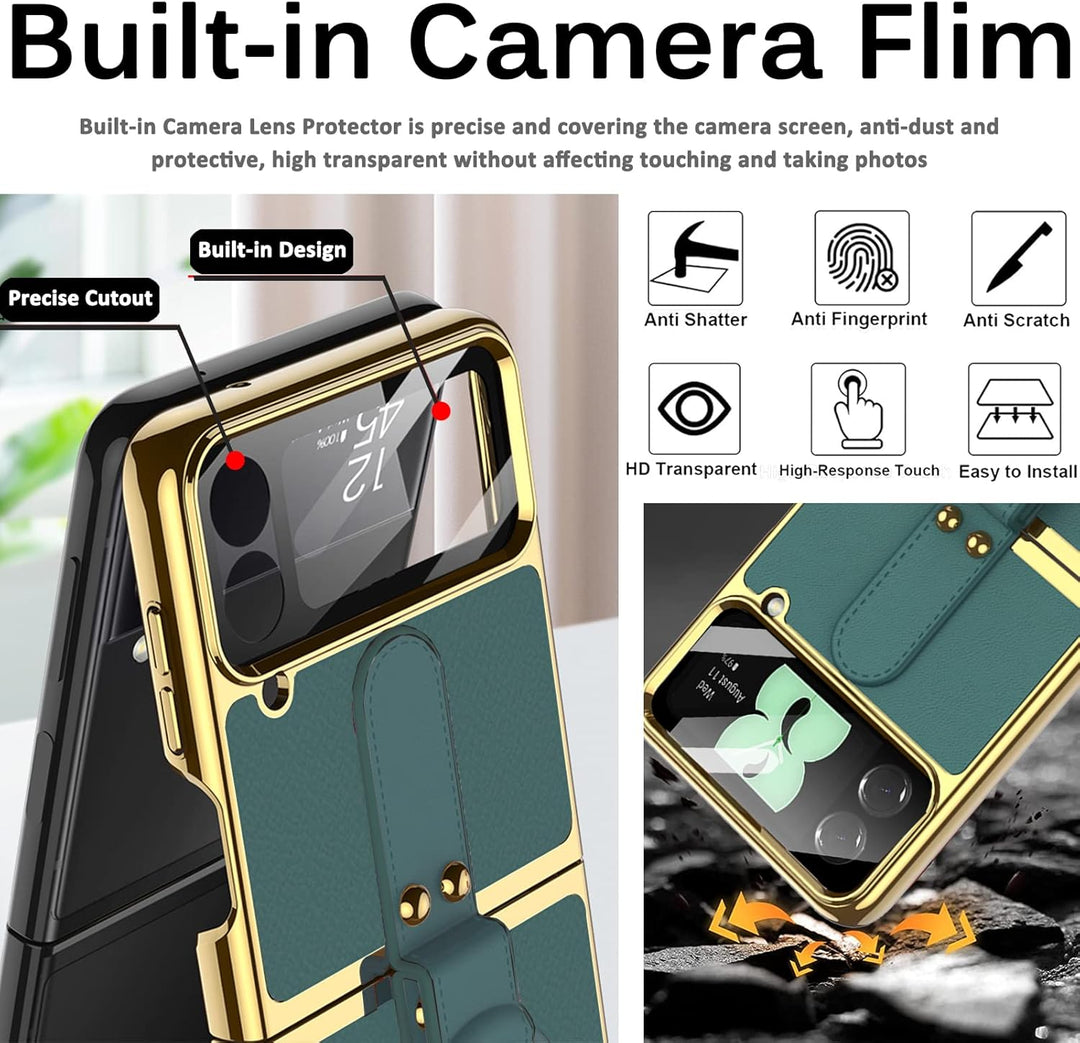 Miimall Lederhülle Kompatibel mit Samsung Galaxy Z Flip 4 Hülle mit Kameraschutz, Z Flip4 Handyhülle