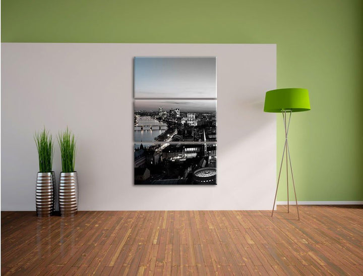 Pixxprint Frankfurter Skyline bei Sonnenuntergang schwarz/weiss 3-Teiler Leinwandbild 120x80 Bild au