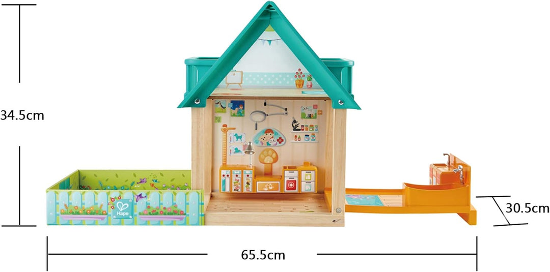 Hape Tierarzt-Set Haus mit Figuren und Tierarztpraxis 30-teilig, ab 3 Jahren