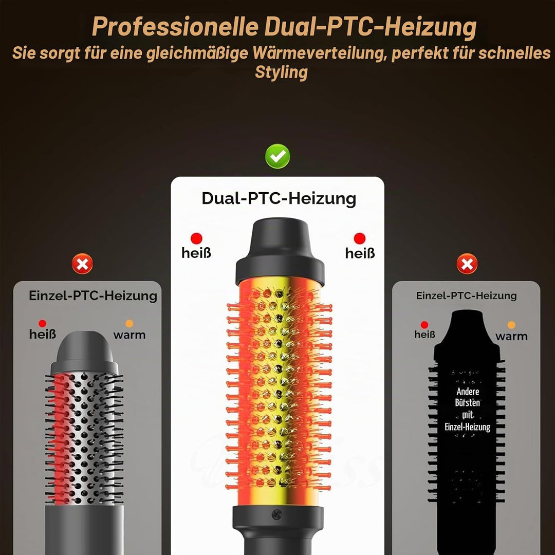 Thermal Brush 3 in 1, Lockenbürste Thermobürste 38mm, LCD Anzeige 120-200℃, Double PTC Wärmebürste,