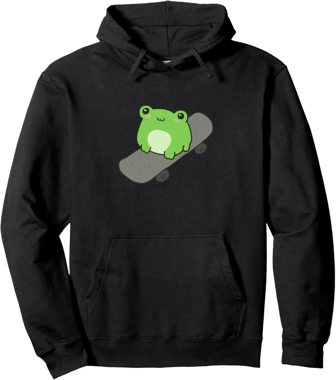 Netter Frosch auf Skateboard - Kawaii Ästhetischer Frosch Pullover Hoodie