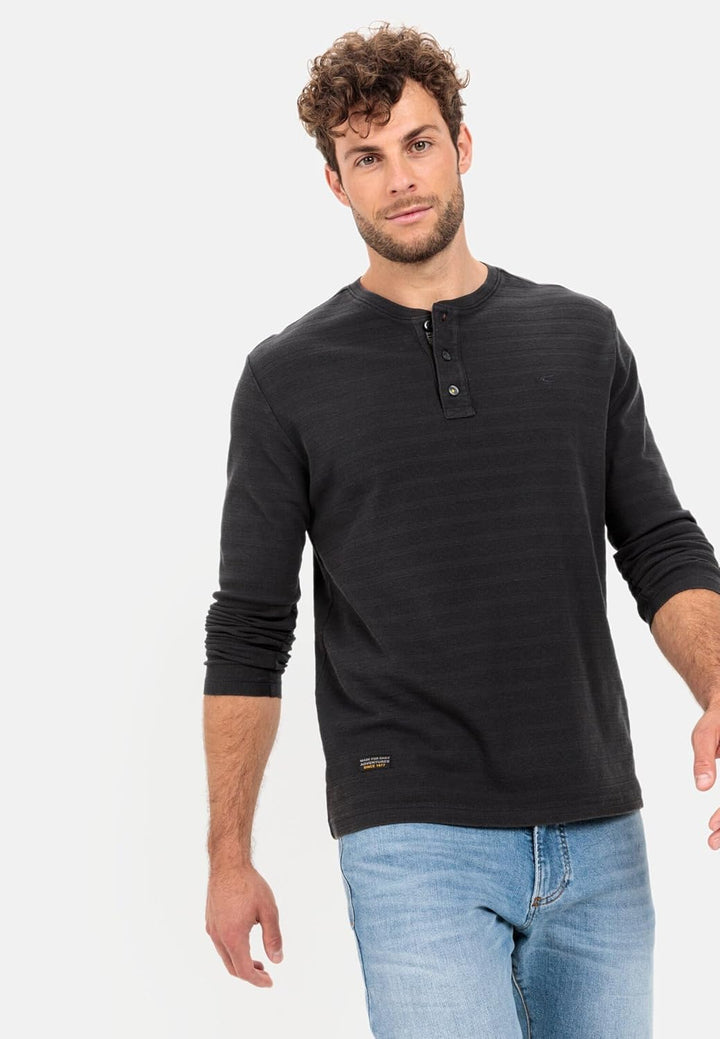 camel active Herren Langarm Henleyshirt aus Reiner Baumwolle M Asphalt, M Asphalt