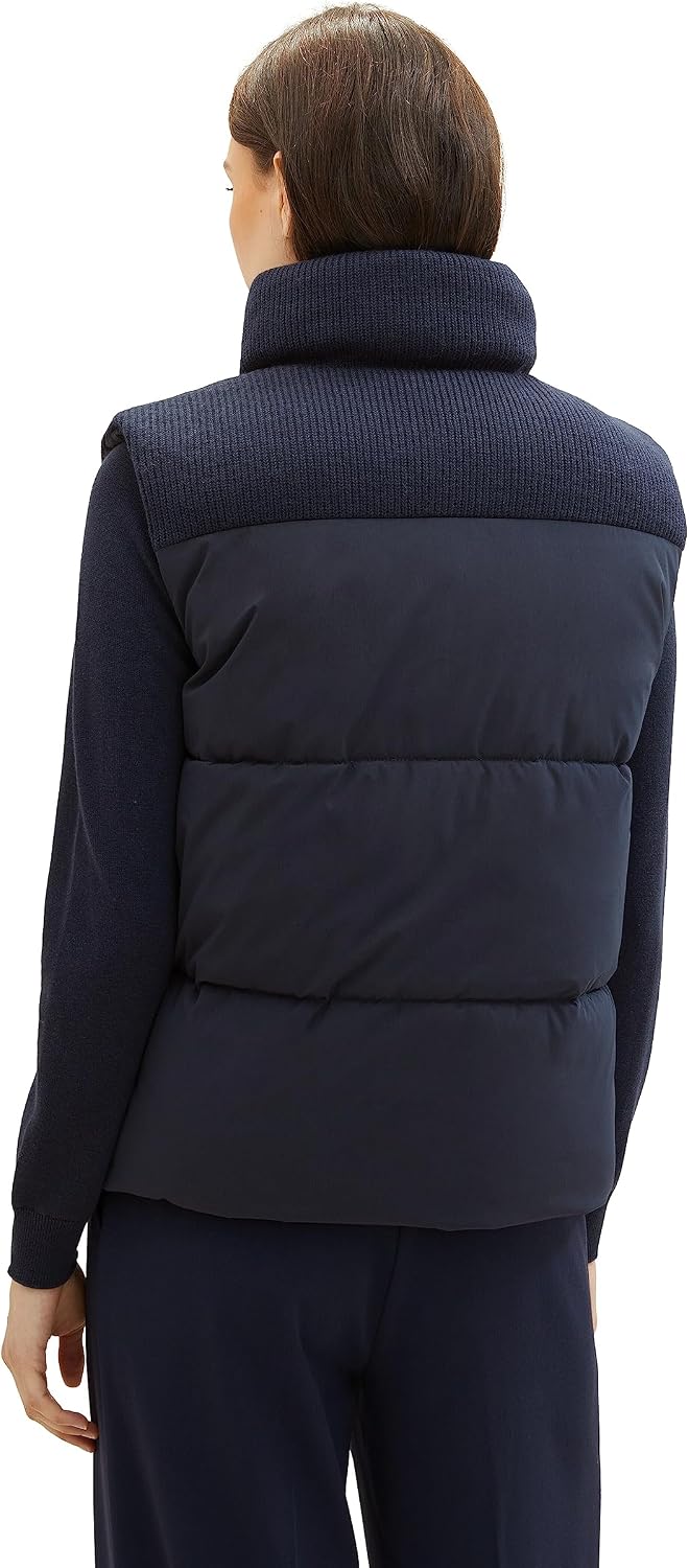 TOM TAILOR Damen Steppweste mit Strickeinsatz &amp; Stehkragen XL 10668 - Sky Captain Blue, XL 10668 - S