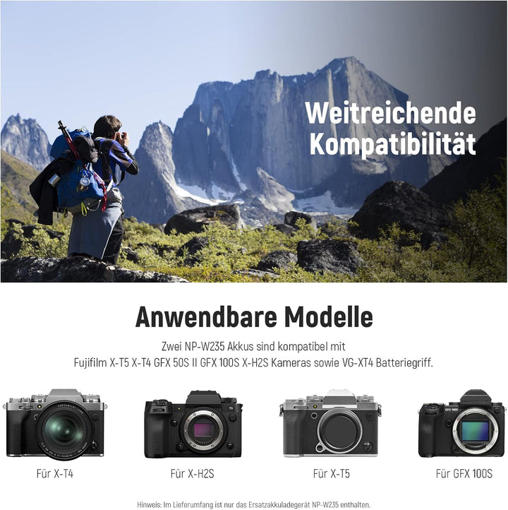 NEEWER NP-W235 Kamera Akkuladegerät Set, Doppel Steckplatz USB Ladegerät mit LCD, 2er Pack 2400mAh E